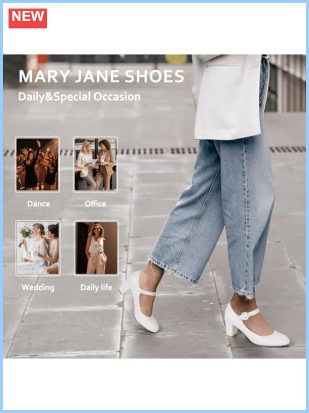 Women's Mary Jane Dress Shoes Low Block Heel Closed Round Toe Buckle